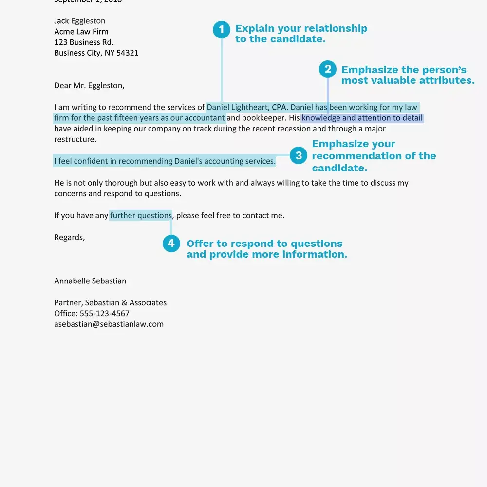 Captura de pantalla de una carta de referencia comercial en la que se recomiendan servicios profesionales.