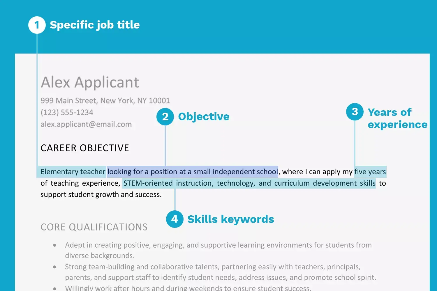 Captura de pantalla de un objetivo de currículum
